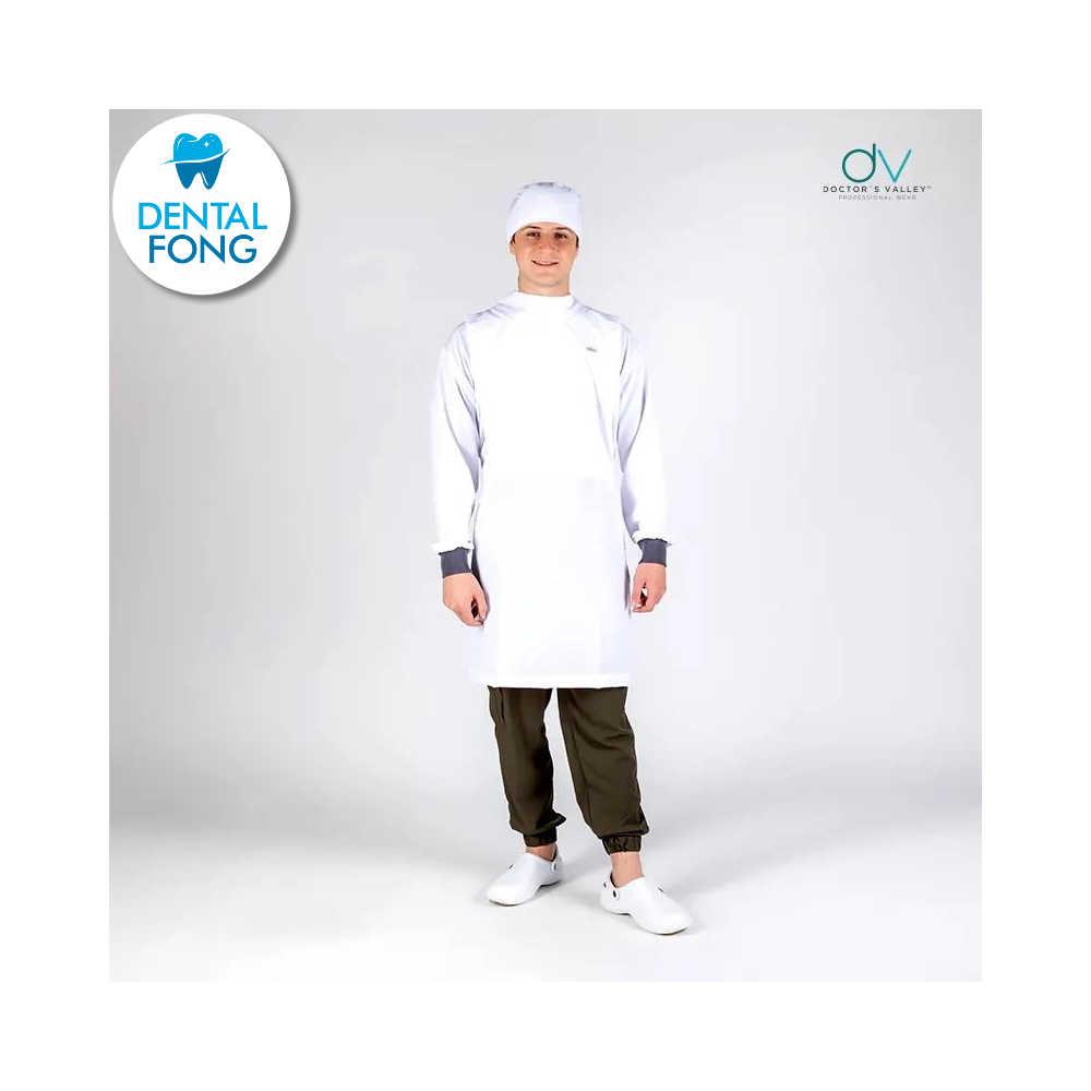 BATA IMPERMEABLE HOMBRE BLANCO M/G C/EST. Y COFIA DE REGALO (DOCTORS VALLEY)