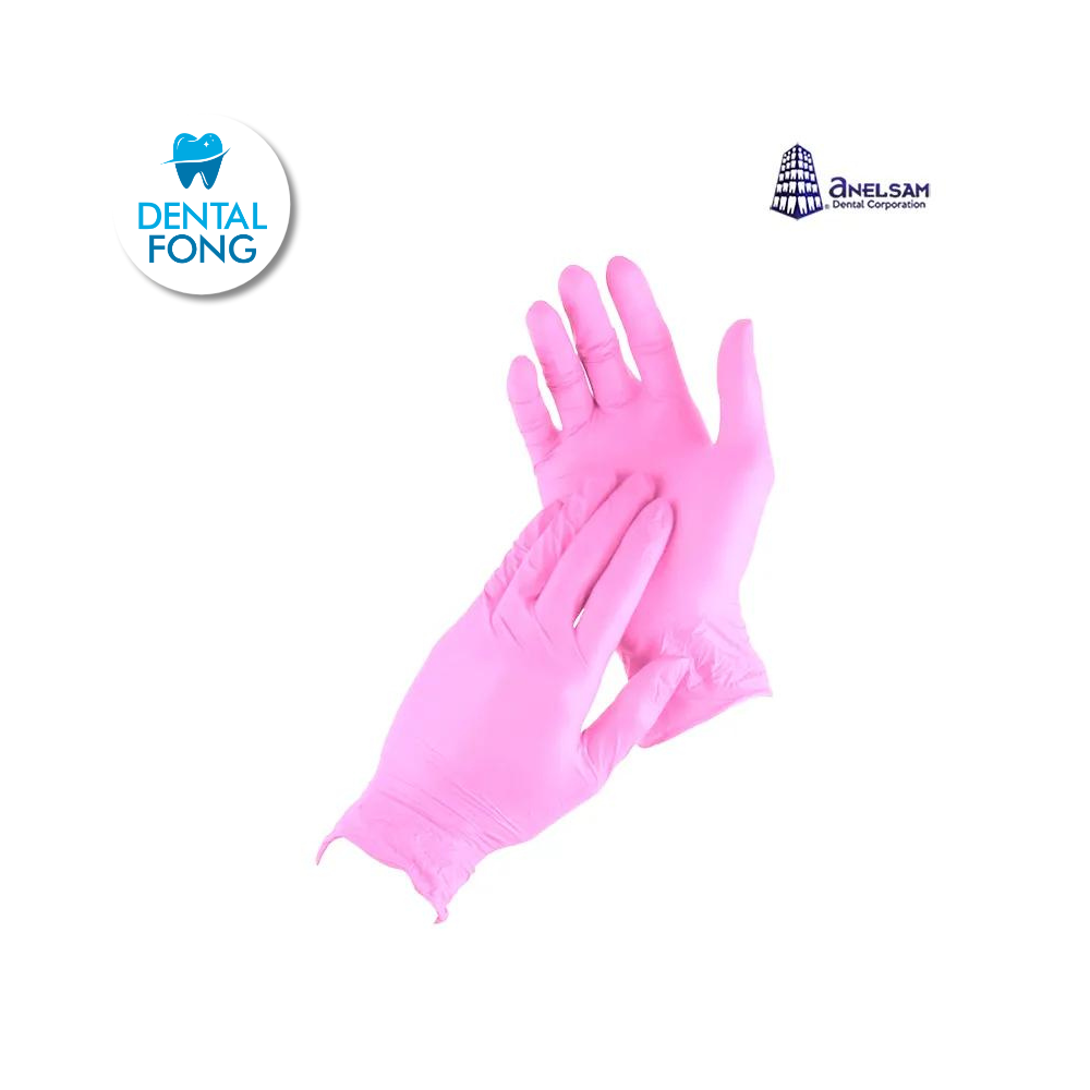 GUANTES ROSAS DE NITRILO EXTRACHICO CON 100 PIEZAS ANELSAM
