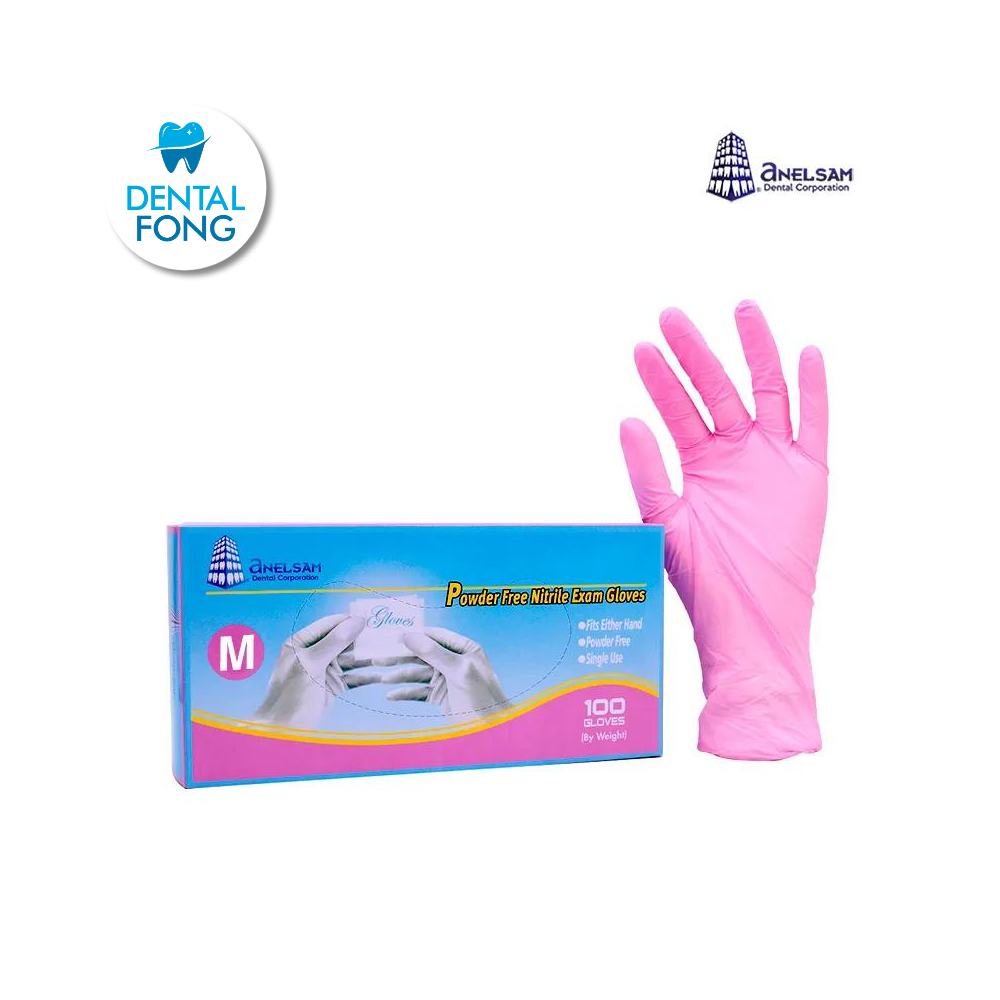 GUANTES ROSAS DE NITRILO MEDIANO CON 100 PIEZAS ANELSAM